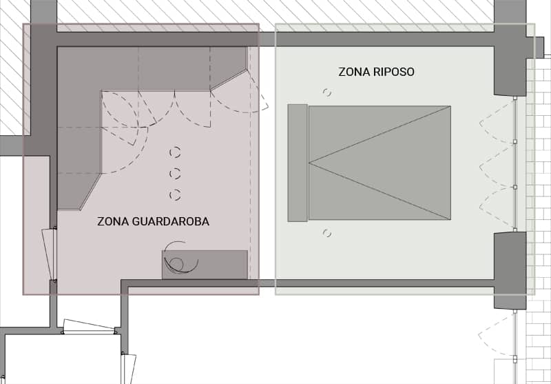 letto a centro stanza e altre comodità